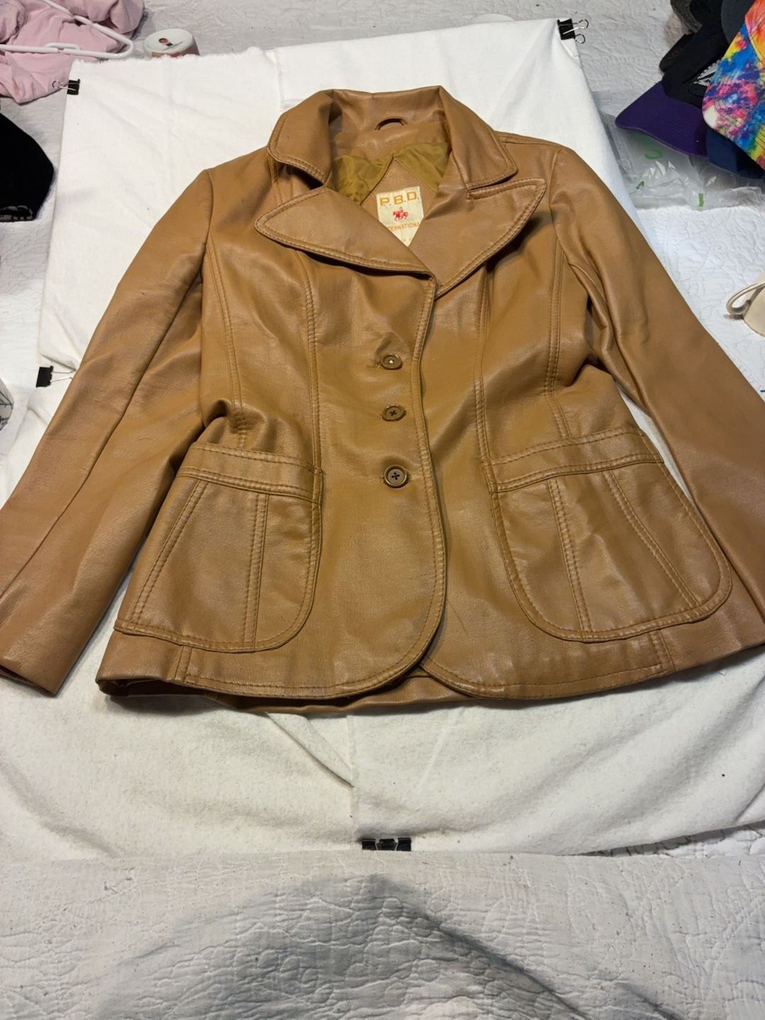 P.B.D. International Vintage Tan Leather Blazer Jacket Size 9